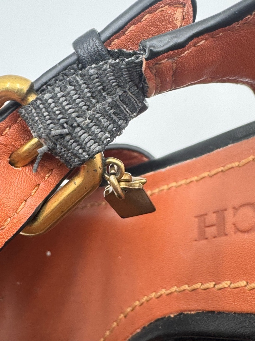 Coach Black Leather Cork Wedge Sandals with Gold Buckle - Picture 9 of 10